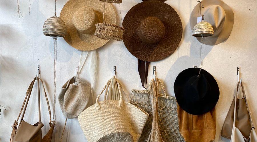 brown and black straw hat