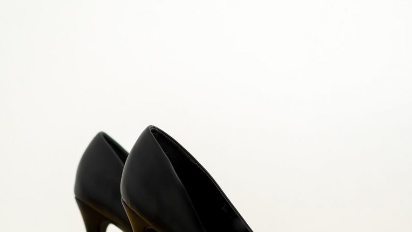 black leather peep toe heeled shoes