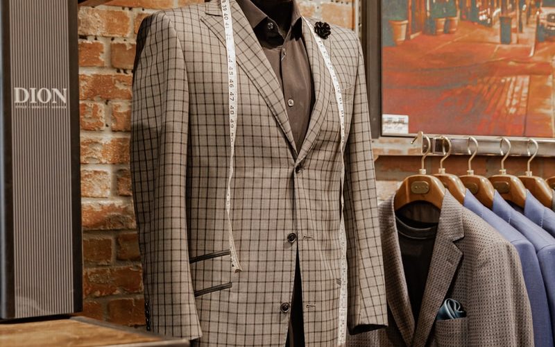 gray and white plaid suit jacket