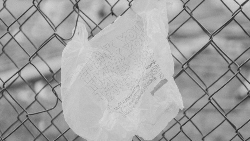 white plastic bag on chain link fence